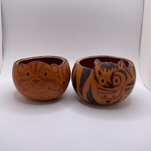 VTG 70s Folk Art Decor Gourd Bowl Pair Peru Handmade Retro Primitive Trinket